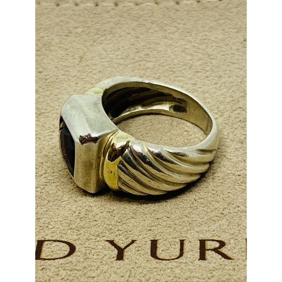 DAVID YURMAN - Sterling Silver 14k Gold & 8mm Garnet Noblesse Ring, Size 5.5 - Picture 2 of 11
